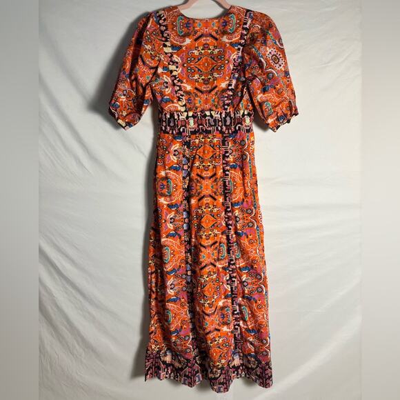 By Anthropologie Dress Maxi Boho Kaftan Vibrant Orange- 2 - Picture 5 of 8